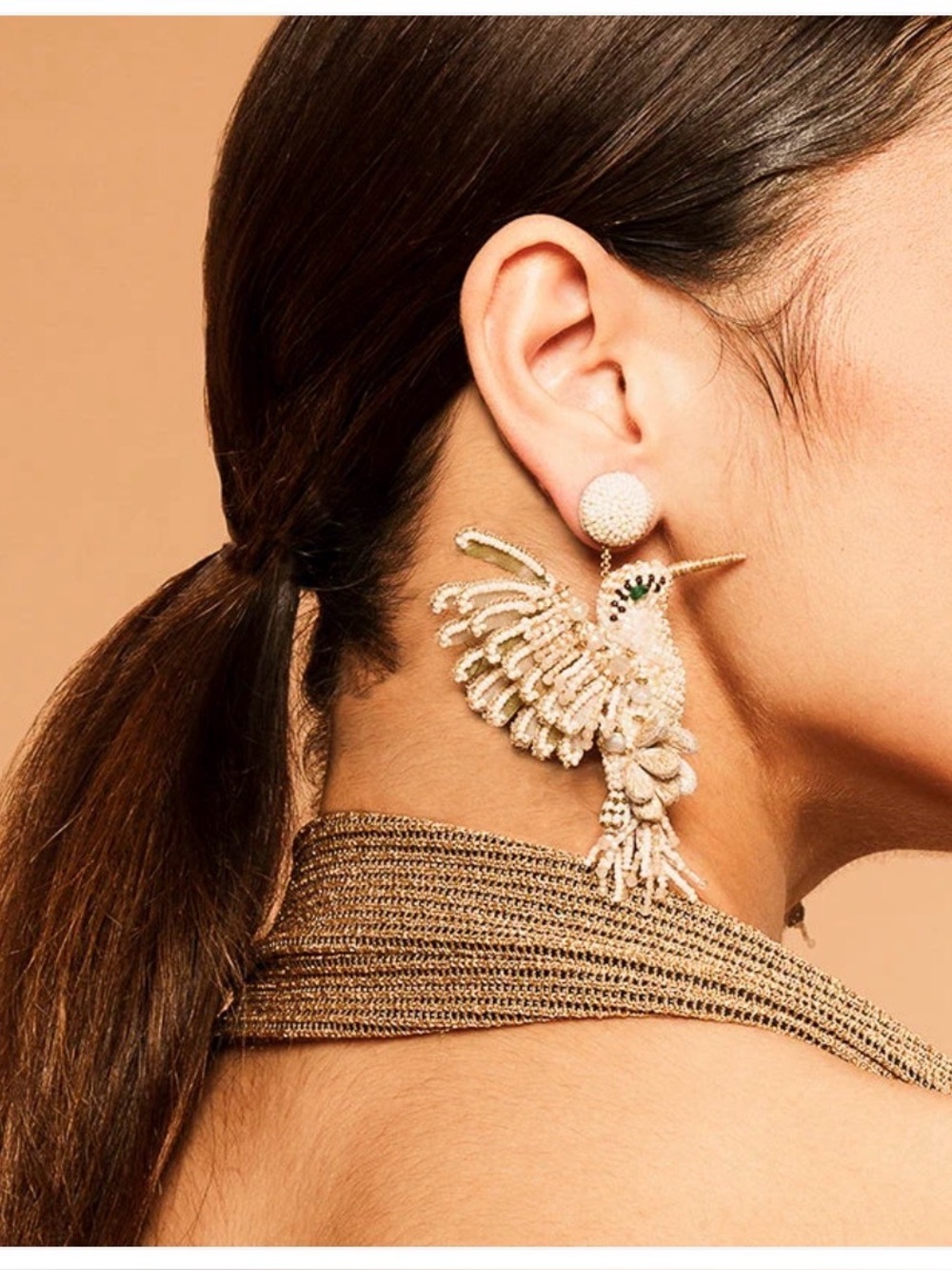 Deepa Gurnani Hummingbird Earrings in Ivory NWT